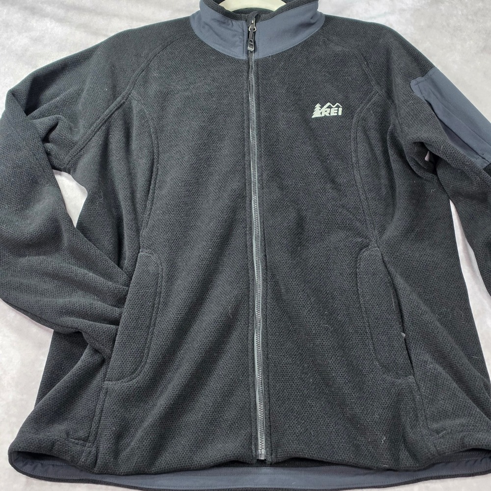 REI Fleece Jacket Womens XL Black Excellent Polartec Full Zip Textured Midlayer